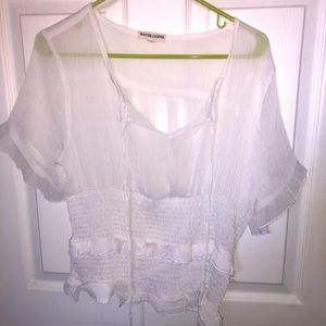 Sheer white flutter sleeve top